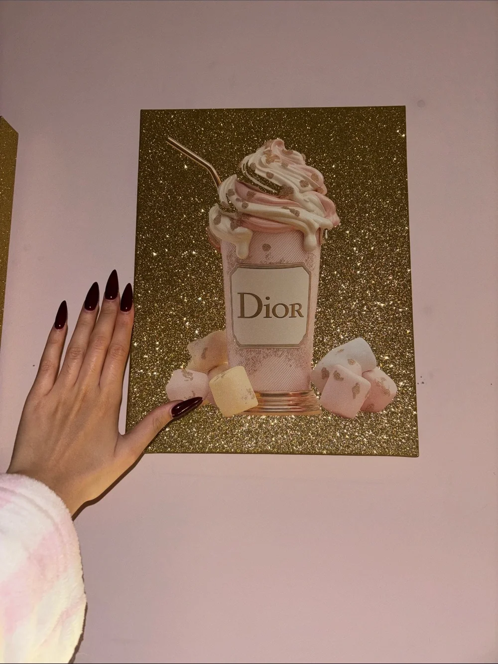 Dior Pink and Gold Glitter Milkshake Art Prints